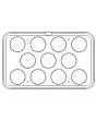 Plancha para Cookmaticmaxi - Mod MAXI45 - Medidas plancha cm L 53 x P 33 - Medidas tartelletta sup ø cm 9 - Medidas tartelletta inferior ø cm 8,7 - H cm 2 - Perfil liso - N. 11 moldes redondos - Espesor paredes 5 mm - Espesor fondo 4 mm