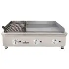 Plancha Frytop rectificada de GAS con Parrilla de GAS de piedra volcánica - Mod 100FRYGRBN - Potencia 11 kw - Superficie útil AxF 918x396 mm - Quemadores n 6 - Dimensiones A 1000 x F 587 x H 364 mm - Peso 69 kg