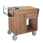 CARRO PARA FLAMBEAR - MOD. 1160S - ESTRUCTURA DE AGLOMERADO LAMINADO - FUEGO individual de inox a gas - Compartimiento para bombona con puerta - Cajón portacubiertos - ESTANTE RECLINABLE - PORTABOTELLAS - Medidas de ABIERTO cm A 123 x F 50 x 87 H - Medida