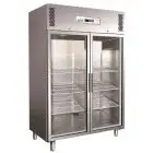 ARMARIO DE REFRIGERACIÓN DE ACERO INOX AISI 304 - VENTILADO - Mod. G-GN1410TN - GASTRONORM 2/1 (cm 65 x 53) - N. 2 PUERTAS DE CRISTAL - CAPACIDAD Lt 1325 - TEMPERATURA -2°/+8° C - Medidas cm A 148 x F 83 x h 201 - CE