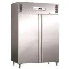 ARMARIO FRIGORÍFICO DE ACERO INOX AISI 304 - ESTÁTICO - Mod. G-GN1200TN - GASTRONORM 2/1 (cm 65 x 53) - CAPACIDAD BRUTA Lt 1104 - N. 2 PUERTAS - TEMPERATURA +2°/+8°C - Medidas cm A 134 x F 80 x h 201 - CE