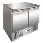 MESA ENSALADERA Y MESA DE TRABAJO REFRIGERADA DE ACERO INOX AISI 304 - Mod. G-S901 - ESTÁTICA -GASTRONORM 1/1 (cm 53 x 32,5) - 2 PUERTAS REFRIGERADAS - TEMPERATURA +2°/+8°C - Medidas cm.  A 90 x F 70 x h 85 - CE
