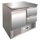 MESA ENSALADERA Y MESA DE TRABAJO REFRIGERADA DE ACERO INOX AISI 304 - Mod. G-S901-2D - ESTÁTICA -GASTRONORM 1/1 (cm 53 x 32,5) - 1 PUERTA REFRIGERADAS + N. 2 CAJONES - TEMPERATURA +2°/+8°C - Medidas cm. A 90 x F 70 x h 85 - CE