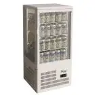 EXPOSITOR VITRINA DE SOBREMESA REFRIGERADO PARA BEBIDAS - CRISTAL DOBLE EN LOS 4 LADOS - Mod. G-TCBD68 -Temperatura +2º/+8ºC - CAPACIDAD Lt 68 -  Alimentación MONOFÁSICA 230V/1/50Hz - Potencia W 160 - Medidas cm A 42,8 x F 38,6 x h 92,4 - Peso Kg 33