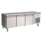 MESA REFRIGERADA DE ACERO INOX AISI 304 - VENTILADO - ALTURA 65 CM - Mod. G-UGN3100TN - GASTRONORM 1/1 (cm 53 x 32,5) - N. 3 PUERTAS - CAPACIDAD BRUTA Lt 262 - TEMPERATURA -2°/+8°C - Medidas cm. A 179,5 x F 70 x h 65 - CE
