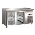 MESA REFRIGERADA DE ACERO INOX AISI 304 - VENTILADO - Mod. G-GN2100TNG - GASTRONORM 1/1 (cm 53 x 32,5) - N. 2 PUERTAS DE CRISTAL - CAPACIDAD BRUTA Lt  282 - TEMPERATURA +2°/+8°C - Medidas cm. A 136 x F 70 x h 86 - CE