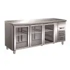 MESA REFRIGERADA DE ACERO INOX AISI 304 - VENTILADO - Mod. G-GN3100TNG - GASTRONORM 1/1 (cm 53 x 32,5) - N. 3 PUERTAS DE CRISTAL - CAPACIDAD BRUTA Lt 417 - TEMPERATURA +2°/+8°C - Medidas cm. A 179,5 x F 70 x h 86 - CE