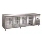 MESA REFRIGERADA DE ACERO INOX AISI 304 - VENTILADO - Mod. G-GN4100TNG - GASTRONORM 1/1 (cm 53 x 32,5) - N. 4 PUERTAS DE CRISTAL - CAPACIDAD BRUTA Lt 553 - TEMPERATURA +2°/+8°C - Medidas cm. A 223 x F 70 x h 86 - CE