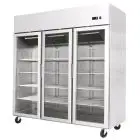 ARMARIO FRIGORÍFICO COMPACTO de ACERO INOX - Mod. YCF9403GR - VENTILADO - Capacidad LT 1390 - N. 3 Puertas de Cristal - TEMPERATURA 0°/+8°C - Dim. cm L 180 x P 73 x h 195,5 - CE