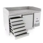 MESA REFRIGERADA PARA PREPARACIÓN DE PIZZA EN ACERO INOX - Mod. FQG4511 - PARA CAJAS DE PIZZA cm 60x40 - VENTILADO - N. 1 Puerta - N. 7 CAJONES NEUTROS cm 60x40 - Temperatura 0°/+8°C - Dim. cm. L 151 x P 80 x h 100/160 - CE