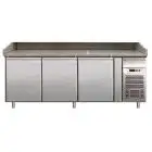 MESA REFRIGERADA PARA PREPARACIÓN DE PIZZA DE ACERO INOX AISI 304 - PARA CONTENEDORES PIZZAS cm 60x40 - VENTILADO - Mod. G-PZ3600TN - N. 3 PUERTAS REFRIGERADAS - TEMPERATURA +2°/+8°C - Medidas cm A 202 X F 80 X h 100 - CE