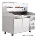 MESA REFRIGERADA PARA PREPARACIÓN DE PIZZA EN ACERO INOX - Mod. EPF3495GR/33 - CLASE ENERGÉTICA A - Con VITRINA DE INGREDIENTES GN 1/4 - PARA CAJAS DE PIZZA cm 60x40 - VENTILADO - N. 2 Puertas - Temperatura -2°/+8°C - Dim. cm. L 151 x P 80 x h 143,5 - CE