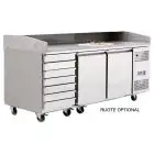 MESA REFRIGERADA PARA PREPARACIÓN DE PIZZA EN ACERO INOX - Mod. FQG4591 - VENTILADO - N. 2 Puertas - N. 7 CAJONES NEUTROS cm 60x40 - Temperatura 0°/+8°C - Dim. cm. L 201 x P 80 x h 100/160 - CE