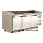 MESA REFRIGERADA PARA PREPARACIÓN DE PIZZA EN ACERO INOX - Mod. FQG4596GR - PARA CAJAS DE PIZZA cm 60x40 - VENTILADO - N. 3 Puertas - Temperatura 0°/+8°C - Dim. cm. L 201 x P 80 x h 100/160 - CE