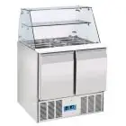 SALADETTE REFRIGERADA DE ACERO INOXIDABLE - Mod. CRQ 90A - ESTÁTICA - GASTRONORM 1/1(cm 53 x 32,5) - N. 2 PUERTAS REFRIGERADAS - TERMOSTATO DIGITAL - TEMPERATURA 0º/+8ºC - Dim. cm. L 90 x P 70 x h 129,5 - CE