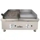 Plancha Frytop rectificada de GAS con Parrilla de GAS de piedra volcánica - Mod 70FRYGRBN - Potencia 5,5 kw - Superficie útil AxF 610x396 mm - Quemadores n 4 - Dimensiones A 692 x F 587 x H 364 mm - Peso 50 kg