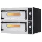HORNO ELÉCTRICO MECÁNICO PARA PIZZA - Mod. BASIC 44 - N. 2 cámaras - Superficie de cocción con piedras refractarias - Medidas de la Cámara de cocción cm 66x66x14h - N. Pizzas 4 + 4 (Ø cm 32) - Potencia 9,4 Kw - CE