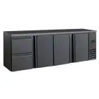 NEVERA DE RETRO BAR PARA BEBIDAS - Mod. DD 423 UF - Temperatura 0°/+10°C - Capacidad lt. 586 - Alimentación monofásica V220/1 - Potencia W 320 - Medidas cm. L 254,2 x P 51,3 x h 86 - Peso Kg. 123