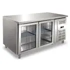 MESA REFRIGERADA EN ACERO INOX AISI 304 - VENTILADA - Mod. ECZ2100TNG - GASTRONORM 1/1 (cm 53 x 32,5) - N. 2 PUERTAS ACRISTALADAS - CAPACIDAD Lt 314 - TEMPERATURA -2°/+8°C - Medidas cm. L 136 x P 70 x h 86 - Homologación CE