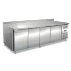 MESA REFRIGERADA CON PETO DE ACERO INOX AISI 304 - VENTILADO - Mod. ECZ4200BT - GASTRONORM 1/1 (cm 53 x 32,5) - N. 4 PUERTAS - CAPACIDAD Lt 616 - TEMPERATURA -10°/-20°C - Dim. cm. L 223 x P 70 x h 96 - CE