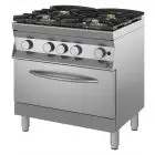 COCINA DE GAS - Mod 7DGMH4GH12 - N 4 fuegos - Horno de gas estático GN 2/1 - Con Llama piloto - Dimensiones cm L 80 x P 70 x H 85/90