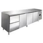 MESA REFRIGERADA EN ACERO INOX AISI 304 - VENTILADA - Mod CXF4110TN - GASTRONORM 1/1 (cm 53 x 32,5) - N 3 PUERTAS REFRIGERADAS - N 2 CAJONES REFRIGERADOS - CAPACIDAD Lt 476 - TEMPERATURA -2°/+8°C - Medidas cm L 223 x P 70 x h 86