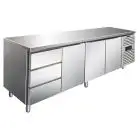 MESA REFRIGERADA EN ACERO INOX AISI 304 - VENTILADA - Mod CXF4130TN - GASTRONORM 1/1 (cm 53 x 32,5) - N 3 PUERTAS REFRIGERADAS - N 3 CAJONES REFRIGERADOS - CAPACIDAD Lt 476 - TEMPERATURA -2°/+8°C - Medidas cm L 223 x P 70 x h 86