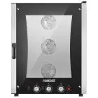 HORNO ELÉCTRICO MIXTO DE CONVECCIÓN Y VAPOR - Cod. EASY10E - PARA GASTRONOMÍA, PANADERÍA Y PASTELERÍA - Capacidad bandejas n. 10 cm 60x40 o GN 1/1 - Potencia kW 16 - Alimentación 230/400 V 50/60 Hz - Temperatura max °C 270 - Medidas exteriores cm. L 85 x 