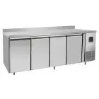 MESA REFRIGERADA CON PETO DE ACERO INOX - VENTILADO - Mod. FQG4553A - Gastronorm 1/1 (cm 53 x 32,5) - N. 4 Puertas - Capacidad Lt 560 - TEMPERATURA 0°/+8°C - Dim. cm. L 223 x P 70 x h 95 - CE