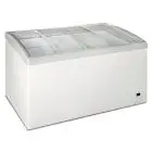 Congelador horizontal con vidrio curvo inclinado modelo FR 468 SLL, temperatura -12°C / -24°C, capacidad bruta 468 Lt, dimensiones externas 1400 x 690 x 830 mm.