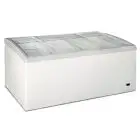 Congelador horizontal con vidrio curvo inclinado modelo FR 568 SLL, temperatura -12°C / -24°C, capacidad bruta 568 Lt, dimensiones externas 1600 x 690 x 830 mm.