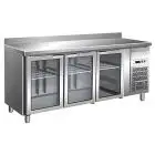 MESA REFRIGERADA CON PETO DE ACERO INOX AISI 304 - VENTILADO - Mod. G-GN3200TNG - GASTRONORM 1/1 (cm 53 x 32,5) - N. 3 PUERTAS DE CRISTAL - CAPACIDAD BRUTA Lt 417 - TEMPERATURA +2°/+8°C - Medidas cm. A 179,5 x F 70 x h 96 - CE