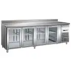 MESA REFRIGERADA CON PETO DE ACERO INOX AISI 304 - VENTILADO - Mod. G-GN4200TNG - GASTRONORM 1/1 (cm 53 x 32,5) - N. 4 PUERTAS DE CRISTAL - CAPACIDAD BRUTA Lt 553 - TEMPERATURA +2°/+8°C - Medidas cm. A 223 x F 70 x h 96 - CE