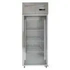 ARMARIO DE REFRIGERACIÓN DE ACERO INOX AISI 201 - VENTILADO - Mod. G-GN650BTG-FC - GASTRONORM 2/1 (cm 65 x 53) - N. 1 PUERTA DE CRISTAL - CAPACIDAD Lt 700 - TEMPERATURA -18°/-22° C - Medidas cm A 74 x F 83 x h 201 - CE