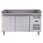 MESA REFRIGERADA PARA PREPARACIÓN DE PIZZA DE ACERO INOX AISI 201 - PARA CONTENEDORES PIZZAS cm 60x40 - VENTILADO - Mod. G-PZ2600TN FC - N. 2 PUERTAS - TEMPERATURA -2°/+8°C - Medidas cm A 151 X F 80 X h 100 - CE