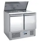 SALADETTE REFRIGERADA DE ACERO INOX AISI 201 - Mod. G-S900 FC - ESTÁTICA -GASTRONORM 1/1 (cm 53 x 32,5) - 2 PUERTAS REFRIGERADAS - TEMPERATURA +2°/+8°C - Medidas cm. A 90 x F 70 x h 85 - CE