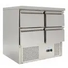 SALADETTE Y MESA REFRIGERADA DE ACERO INOX AISI 201 - Mod. G-S901-4D-FC - ESTÁTICA - N. 4 CAJONES - TEMPERATURA +2°/+10°C - Medidas cm.  A 90 x F 70 x h 85 - CE