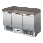 MESA REFRIGERADA PARA PREPARACIÓN DE PIZZA DE ACERO INOX AISI 304 - GASTRONORM 1/1 (cm 53x32,5) - ESTÁTICO - Mod. G-S903PZVRX - N. 3 PUERTAS REFRIGERADAS - TEMPERATURA +2°/+8°C - Medidas cm A 140 X F 70 X h 102 - CE