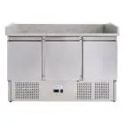 MESA REFRIGERADA PARA PREPARACIÓN DE PIZZA DE ACERO INOX AISI 201 - GASTRONORM 1/1 (cm 53 x 32,5) - ESTÁTICO - Mod. G-S903PZVRX FC - CON VITRINA PARA INGREDIENTES - 3 PUERTAS REFRIGERADAS - TEMPERATURA +2°/+8°C - Medidas cm. A 140 x F 70 x h 102 - CE