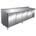MESA REFRIGERADA CON PETO DE ACERO INOX AISI 304 - PARA SNAKS - VENTILADO - Mod. G-SNACK4200TN - 4 PUERTAS - CAPACIDAD BRUTA Lt 449 - TEMPERATURA -2°/+8°C - Medidas cm. A 223 x F 60 x h 96 - CE