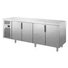MESA REFRIGERADA DE ACERO INOX AISI 304 - PASTELERÍA - Mod. LVHG741 - N. 4 PUERTAS - CAPACIDAD Lt. 715 - TEMPERATURA  -15°/-18°C - Dimensiones cm L 242 x P 80 x H 85 - CE