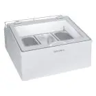EXPOSITOR DE SOBREMESA PARA HELADOS - MOD. ICE POINT 3.0 - CAPACIDAD Lt 10 - REFRIGERACIÓN ESTÁTICA - TEMPERATURA -10° / -22° C - Dimensiones Cm L 64,7 x P 71,5 x h 35,5