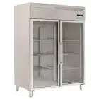 Armario frigorífico en acero inox AISI 201 - Mod M-GN1410TNG-FC - Gastronorm 2/1 (65 x 53 cm) - Ventilado - 2 puerte de vidrio - Capacidad de 1300 litros - Temperatura 0°/+8°C - Medidas cm L 148 x P 83 x 201 H