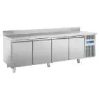 MESA REFRIGERADA CON PETO DE ACERO INOX - PARA PASTELERÍA - MOD. PA 4200 - N. 4 PUERTAS - VENTILADO - CAPACIDAD Lt. 750 - TEMPERATURA 0° / +8° C - DIM. Cm L 248 x P 80 x H 95 - CE