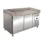 MESA REFRIGERADA PARA PREPARACIÓN DE PIZZA DE ACERO INOX AISI 304 - PARA CONTENEDORES DE PIZZA cm 60x40 - VENTILADO - Mod. RB02 - N. 2 PUERTAS - TEMPERATURA +2°/+8°C - Dim. Cm L 151 X P 80 X h 100 - CE
