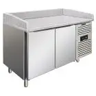 MESA REFRIGERADA PARA PREPARACIÓN DE PIZZA DE ACERO INOX - PARA CONTENEDORES DE PIZZA cm 60x40 - VENTILADO - Mod PZF02 - N 2 PUERTAS - TEMPERATURA +2°/+8°C - Dim cm L 151 X P 80 X h 100