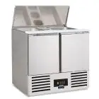 Mesa saladette refrigerada modelo SALADETTE SF 901 BC, temperatura +2°C / +8°C, capacidad bruta 257 Lt, dimensiones exteriores 900 x 700 x 870 mm.