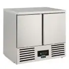 MESA ENSALADERA Y MESA DE TRABAJO REFRIGERADA DE ACERO INOX AISI 304 - Mod SF 901 - ESTÁTICO CON AGITADOR - GASTRONORM 1/1 (cm 53 x 32,5) - N 2 PUERTAS REFRIGERADAS - TEMPERATURA +2°/+8°C - Dim cm L 90 x P 70 x h 87