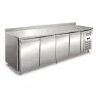 MESA REFRIGERADA CON PETO EN ACERO INOX AISI 304 - VENTILADA - Mod. UOCEM4200BT - N. 4 PUERTAS - CAPACIDAD Lt 511 - TEMPERATURA -10°/-20°C - Medidas cm. L 223 x P 60 x h 96 - Homologación CE