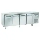 MESA REFRIGERADA DE ACERO INOX - PARA SNACK - MOD. SR 4100 - N. 4 PUERTAS - VENTILADO - CAPACIDAD Lt. 485 - TEMPERATURA -2° / +8° C - DIM. Cm L 225 x P 60 x H 85 - CE